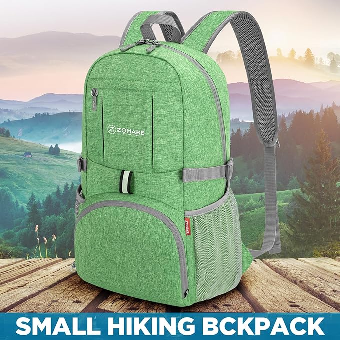 ZOMAKE Ultra Lightweight Packable Backpack 25L,Small Foldable Backpacks Hiking Water Resistant Collapsible Daypack for Women Men(Dark Green-B3)