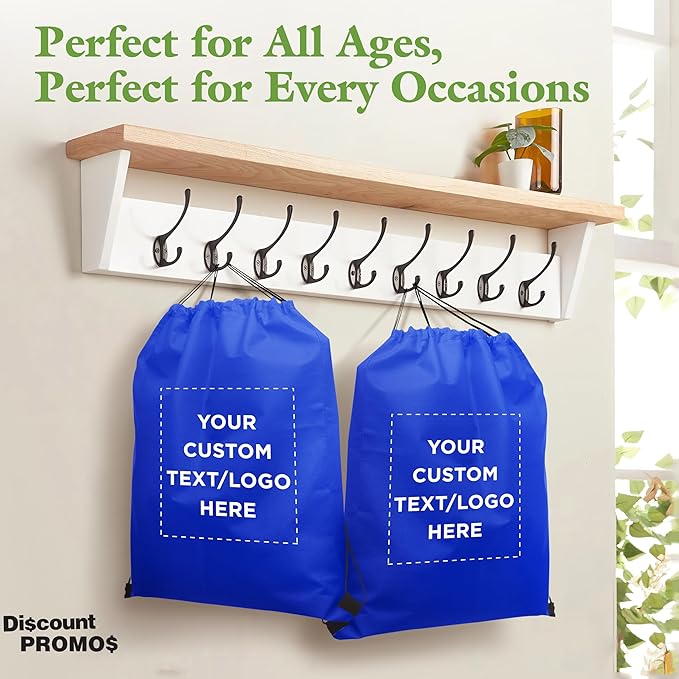 DISCOUNT PROMOS Custom Non-Woven Drawstring Backpacks Set of 10/50/100, Personalized Bulk Pack