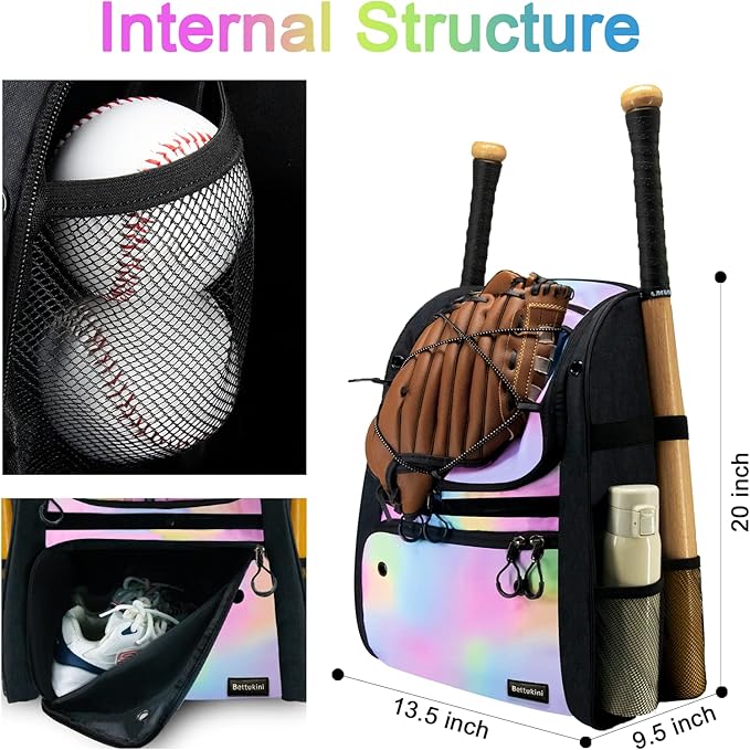 Youth Baseball Bag with Vented Shoe Compartment, Softball Bat Bag for Batting Mitten, Helmet, Teeball Gear - Adult Boys Girls Kids