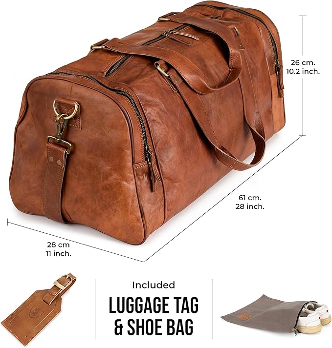 Berliner Bags Vintage Genuine Leather Duffle Bag Bergen for Travel or the Gym, Weekender, Travel Bag, Overnight Bag for Men and Women - Brown