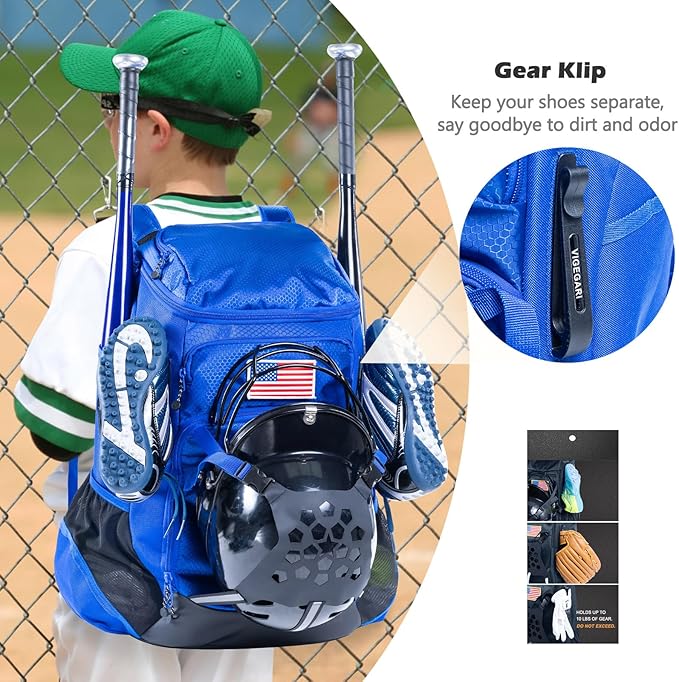 | Baseball Bag Softball Bat Bag, Double-layer Baseball Backpack Adult with Gear Klip To Hold Baseball Glove, Baseball Essential Gear, Youth Baseball Bag for Boys, Girls, Baseball Accessories