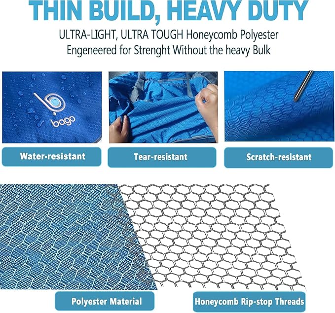 Bago Large Foldable Duffel Bags for Traveling Women & Men - 100L Packable Duffle Bag for Travel with Shoe Compartment - Water Repellant, Heavy Duty, Lightweight Folding & Collapsible (Blue)