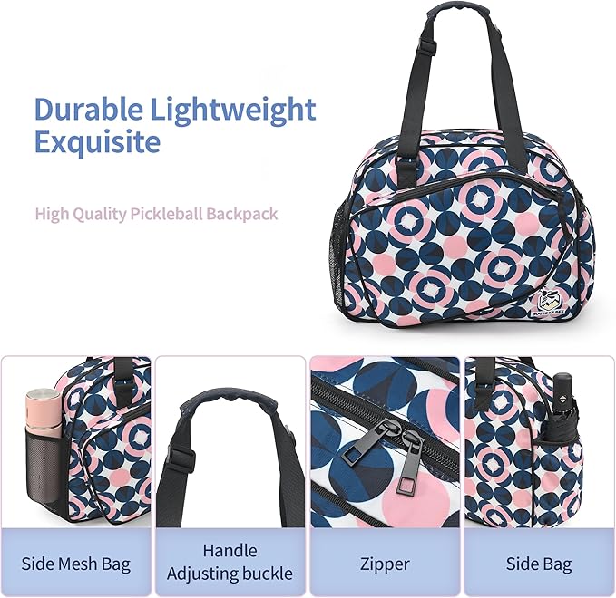 Boulder Bee Pickleball Bags, Premium Pickleball Tote Bag for Girls, Women’s Hand/Shoulder Gym Bag w Water Bottle Holder, with Pickleball Racquet/Paddle Holder