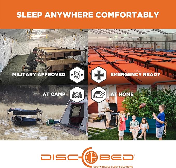 Disc-O-Bed Large Outdoor Convertible 2 Person Bench and Double Camping Cot Portable Bed Bunk System for Adults, Green