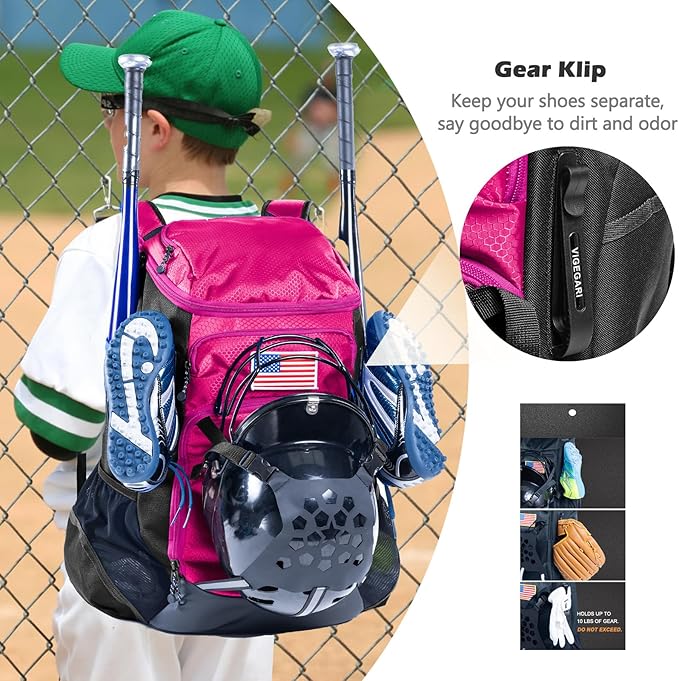 | Baseball Bag Softball Bat Bag, Double-layer Baseball Backpack Adult with Gear Klip To Hold Baseball Glove, Baseball Essential Gear, Youth Baseball Bag for Boys, Girls, Baseball Accessories