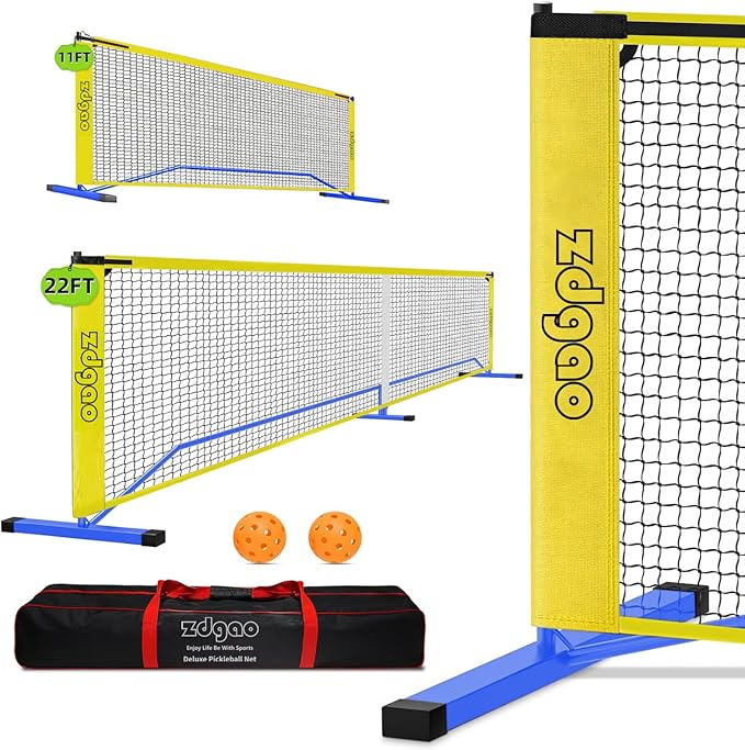 Zdgao Pickleball Net for Driveway with 22FT Regulation Size Pickleball Net, 4 Outdoor Pickleballs and Carry Bag, Weather Resistance Strong Steel Frame