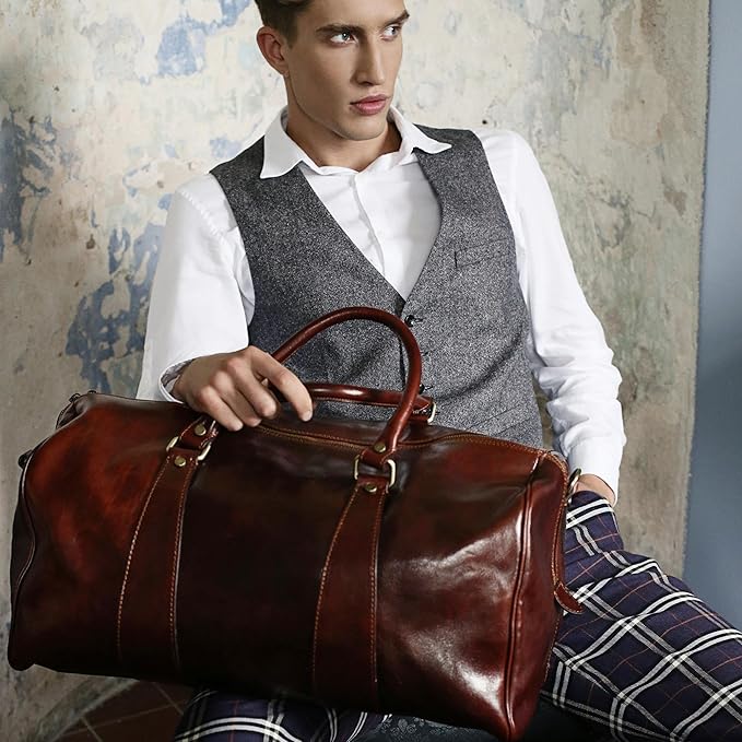 Leather Duffel Bag Weekend Bag Gym Large Travel Bag - Time Resistance