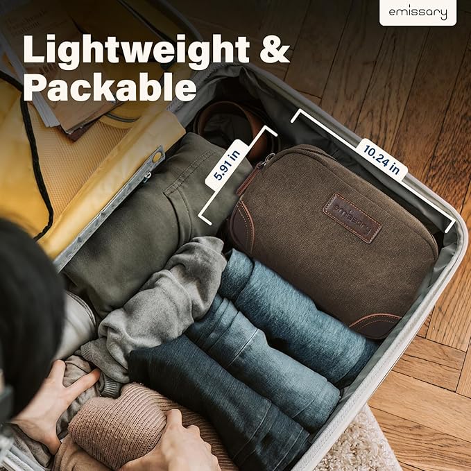 emissary Men's Toiletry Bag, Leather and Canvas Travel Toiletry Bag, Dopp Kit for Men, Travel Bathroom Bag Men's Shaving Kit, Travel Kit Small Bags for Men, Shaving Bag for Travel Accessories (Coffee)