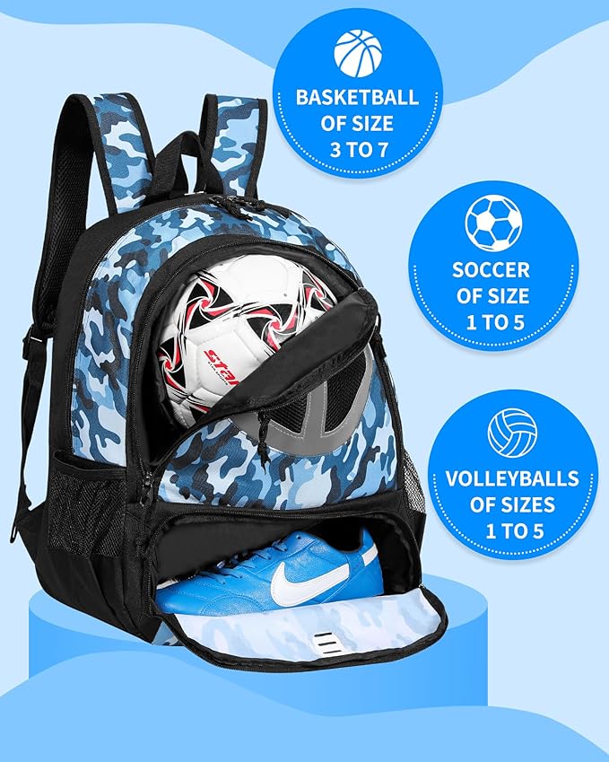 Basketball Bag Backpack for Men Women with Ball & Shoes Compartment 30L Capacity Lightweight Breathable Boys Girls Soccer Ball Bag Backpack Fit Volleyball Football Sports Travel School Gym