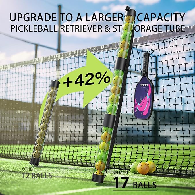 17 Balls Pickleball Ball Retriever & Ball Holder Storage with Strap, Back Saver for Pickleball Accessories, Quick for Pickleball Tube Ball Pickup