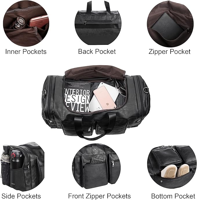 Travel Bag with Shoe Pouch,Weekender Overnight Bag Leather Large Carry On Bag