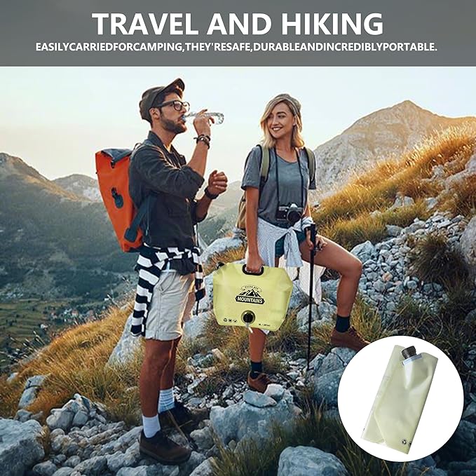 Collapsible 8L Water Storage Bag, BPA-Free Portable Folding Water Jug with Adjustable Faucet, Leakproof Emergency Water Bag for Camping, Hiking, Riding, Outdoor Sport (1, Beige)