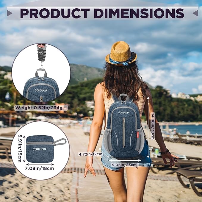 ZOMAKE Ultra Lightweight Packable Backpack 10L,Small Foldable Backpacks Hiking Water Resistant Collapsible Daypack for Women Men(Navy Blue-C1)