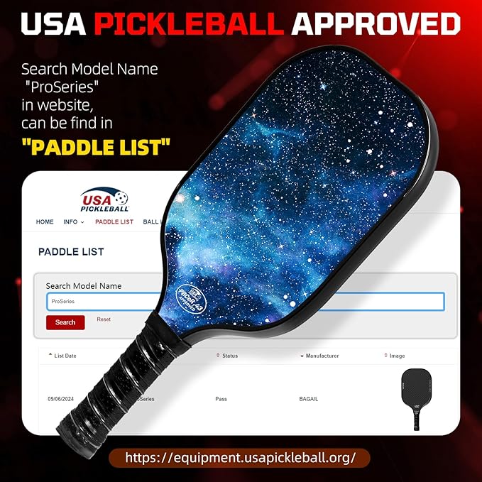 BAGAIL Pickleball Paddles, USAPA Approved Fiberglass Surface Pickleball Set, Lightweight Pickle Ball Rackets with 4 Balls, 1 Bag, Designed in California for Traction and Stability