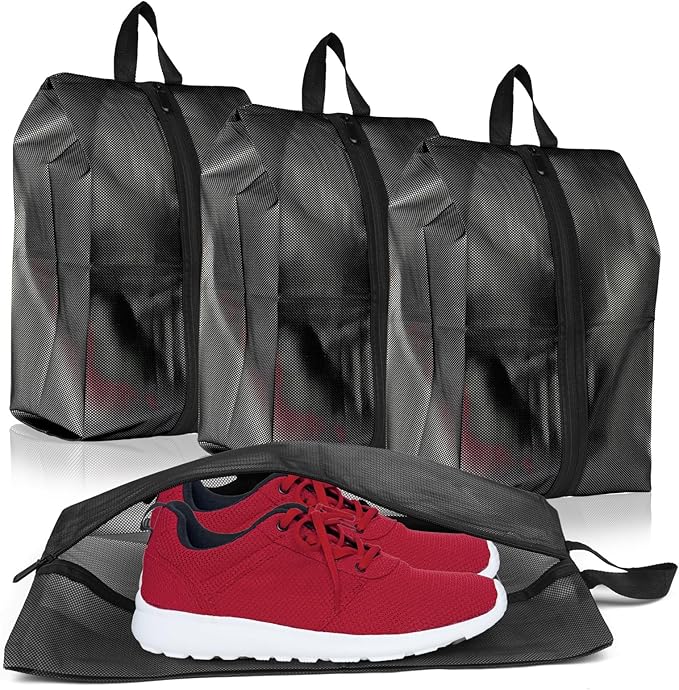 Shoe Bags for Travel, Set of 4 Pack Shoe Travel Bags for Packing, Large Waterproof Portable Travel Shoe Bag with Zipper Travel Gym Soccer Sneaker Golf Dance Essentials for Women and Men