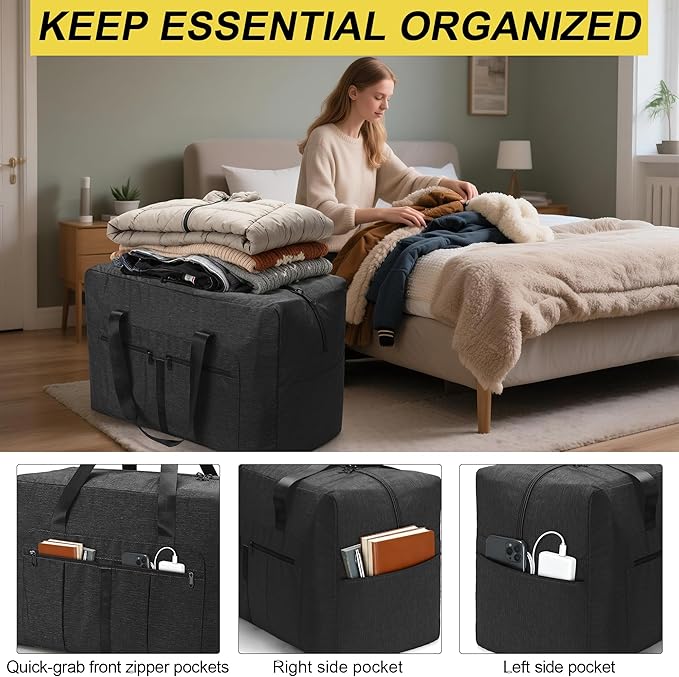 120L Large Duffle Bag for Travel, Packable Foldable Duffel Bag for Men Women Camping Weekend Overnight Moving, Water Repellent & Tear Resistant (120L, Black)