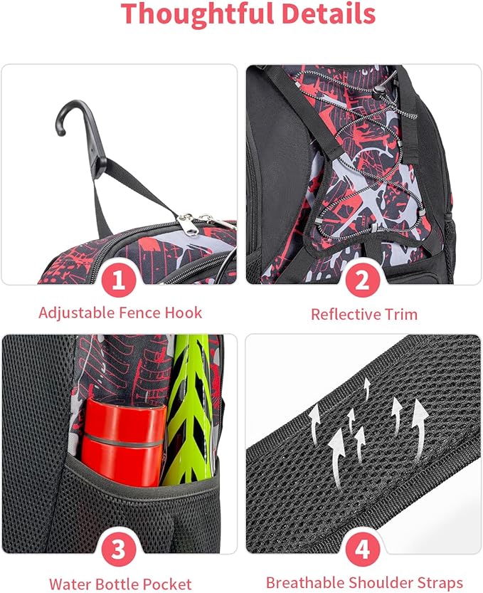 Youth Baseball Bag, Softball Bat Bag for Girls Boys & Adults, Kids Tball Backpack with Shoes Compartment, Large Capacity Equipment Backpack