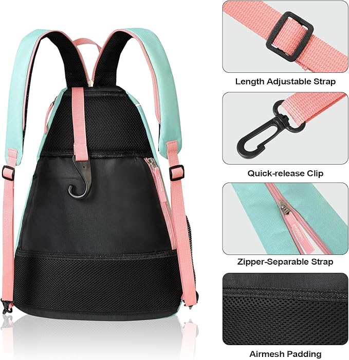 Aloof Pickleball Bag, Adjustable Pickleball, Racketball Sling Bag, Backpack with Water Bottle Holder