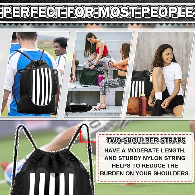 KAEGREEL Drawstring Soccer Bag Basketball Backpack for Kids Teens, Foldable Sports Bags Detachable Ball Mesh Bag for Gym Yoga Football Baseball