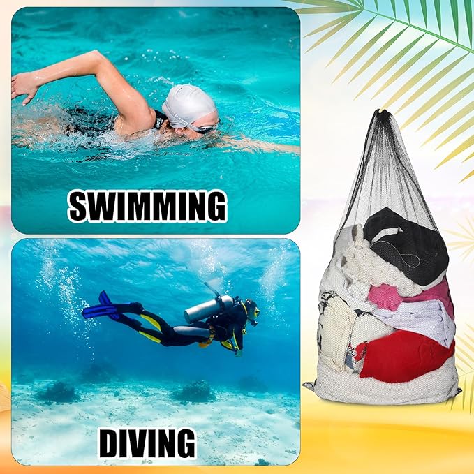 6 Pcs large Mesh Bag 24 x 48 inch Ball Mesh Drawstring Storage Sports Equipment Bag for Balls Beach