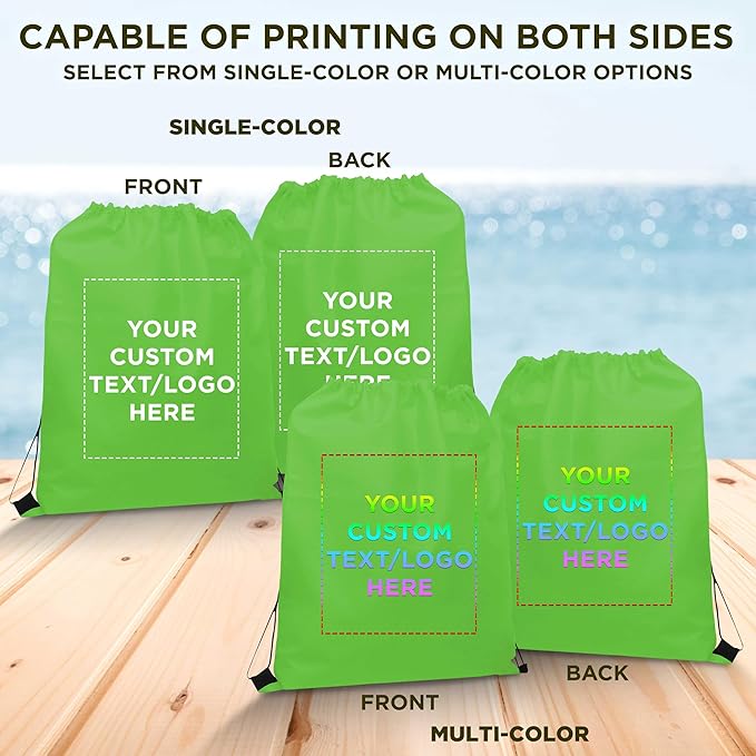DISCOUNT PROMOS Custom Non-Woven Drawstring Backpacks Set of 10/50/100, Personalized Bulk Pack