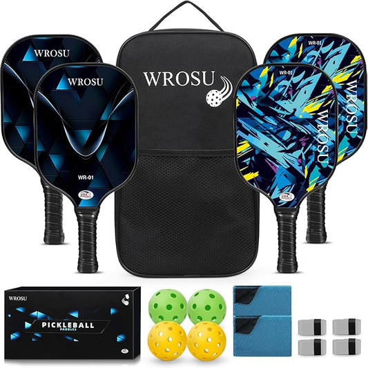 Carbon Fiber Pickleball Paddles Set of 4 or 2 Rackets,USAPA Approved Pickleballs Equipment with Balls,Bag,Accessories,Carbon Fiber T300 Lightweight Pickleball Racquet Set for Men,Women,Kids,Adults