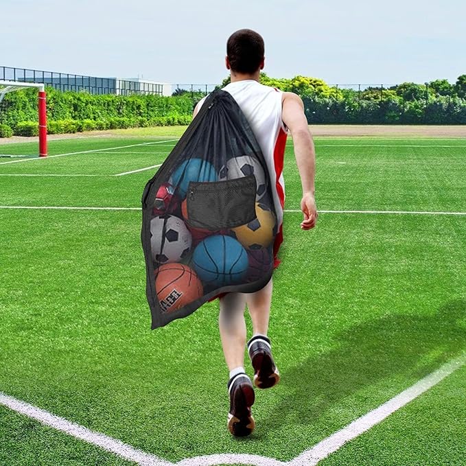 BROTOU 40" x 30" Extra Large Sports Ball Bag, Upgrade Thicken Ball Bags for Coaches, Adjustable Shoulder Strap and Hanging Ears with Handle, Mesh Bag for Basketball, Volleyball, Swimming Gear