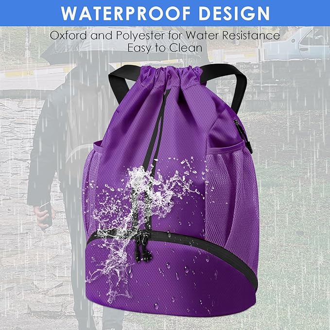 BROTOU Soccer Bags, Football Backpack, Volleyball Bag, Drawstring Backpack with Ball and Shoe Compartment, Football bags for Equipment Swim Gym Bag