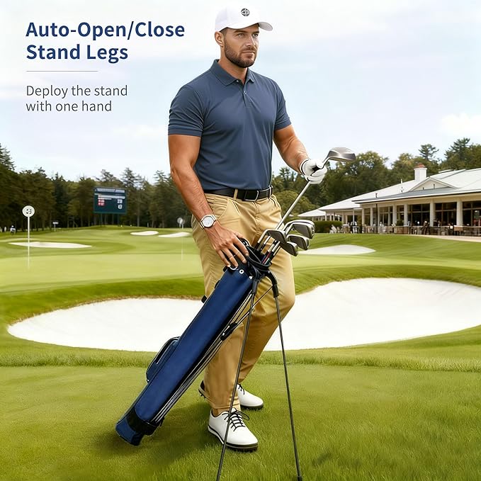 Camboke Lightweight Golf Stand Bag, Portable and Durable Golf Carry Bag with Padded Strap and Pocket, Sunday Bag for The Driving Range, 2-Way Divider Practice Bag for Men and Women