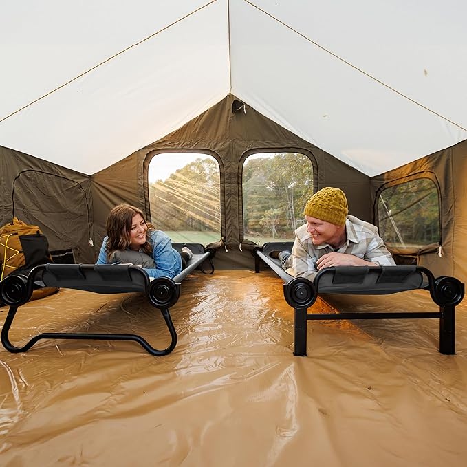 Disc-O-Bed Large Outdoor Convertible 2 Person Bench and Double Camping Cot Portable Bed Bunk System for Adults, Grey