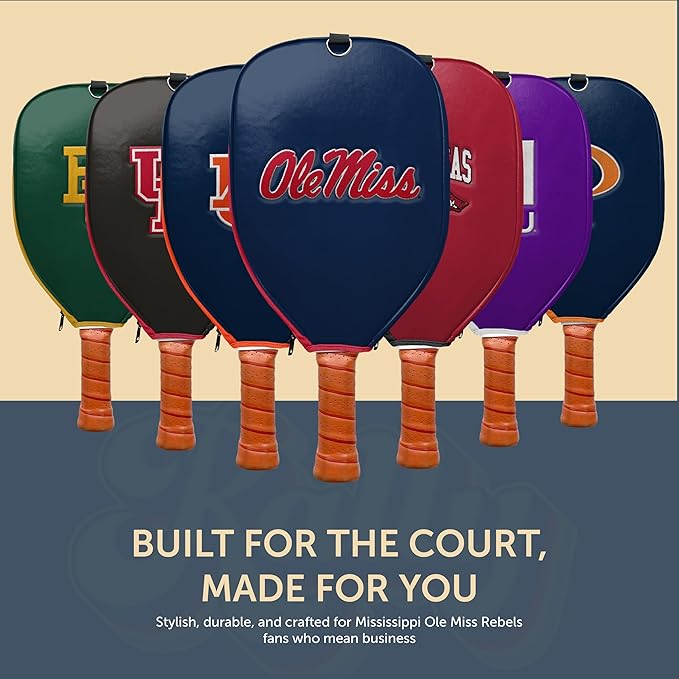 Officially Licensed Collegiate Pickleball Paddle Cover - Lightweight PU Leather Material - Durable Foam Interior Protection with Zippered Closure - Fits Most Paddles on the Market