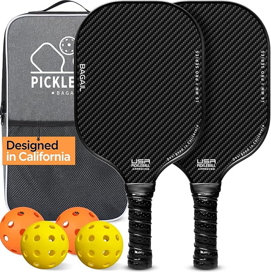 BAGAIL Pickleball Paddles, USAPA Approved Fiberglass Surface Pickleball Set, Lightweight Pickle Ball Rackets with 4 Balls, 1 Bag, Designed in California for Traction and Stability