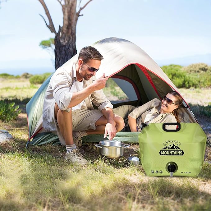 Collapsible 8L Water Storage Bag, BPA-Free Portable Folding Water Jug with Adjustable Faucet, Leakproof Emergency Water Bag for Camping, Hiking, Riding, Outdoor Sport (1, Green)