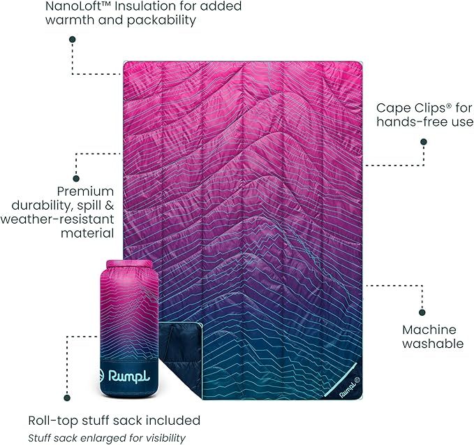 Rumpl Backcountry Puffy Blanket, Ultra-Portable and Lightweight Adventure Blanket, 1-Person (52x75 inches), Trace Valley Moss