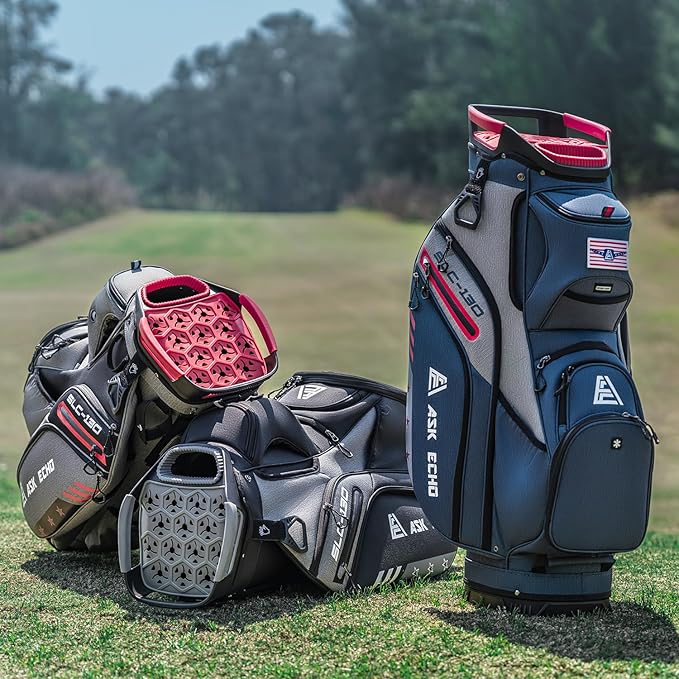 ASK ECHO SLC-130 Golf Cart Bag with 15 Way Full Length Dividers Top, Premium Quiet Golf Cart Bag with Rain Cover for Men