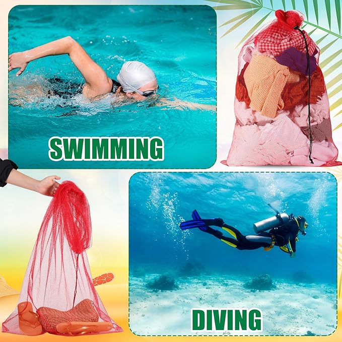 6 Pcs large Mesh Bag 24 x 48 inch Ball Mesh Drawstring Storage Sports Equipment Bag for Balls Beach