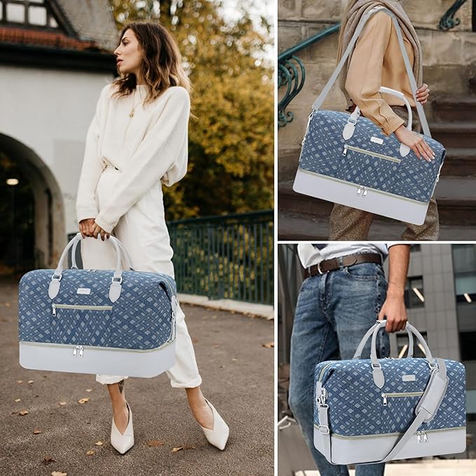 Weekender Bag for Women, Travel Duffel Bag Carry On Overnight Bag with Shoe Compartment Large Nylon Travel Weekend Tote Bag