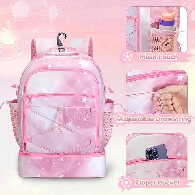 Soccer Bags for Girls with Separate Ball Pocket and Shoe Compartment, Sports Backpack for Soccer, Basketball, Volleyball