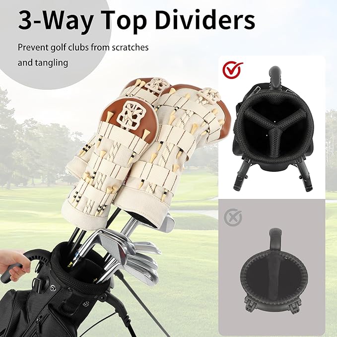3-Way Dividers Lightweight Golf Stand Bag for Men Women, Mini Small Par3 Golf Bag,Driving Range Executive Courses Portable and Durable with Adjustable and Detachable Dual - Shoulder Straps Rain Cover