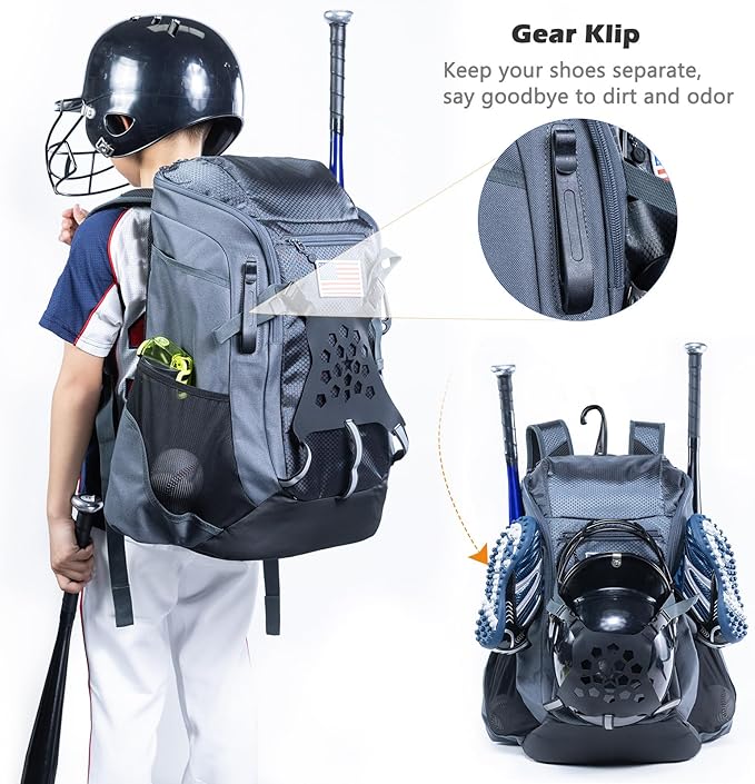 | Baseball Bag Softball Bat Bag, Double-layer Baseball Backpack Adult with Gear Klip To Hold Baseball Glove, Baseball Essential Gear, Youth Baseball Bag for Boys, Girls, Baseball Accessories