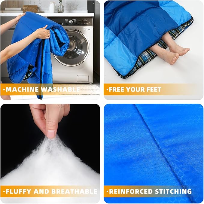 Cotton Flannel Lined Sleeping Bag for Adults Teens Kids, Cold Weather &Warm, 3 Seasons, Lightweight Compact Camping Essentials Equipment, Hiking, Outdoor, Travel