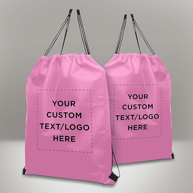 DISCOUNT PROMOS Custom Non-Woven Drawstring Backpacks Set of 10/50/100, Personalized Bulk Pack