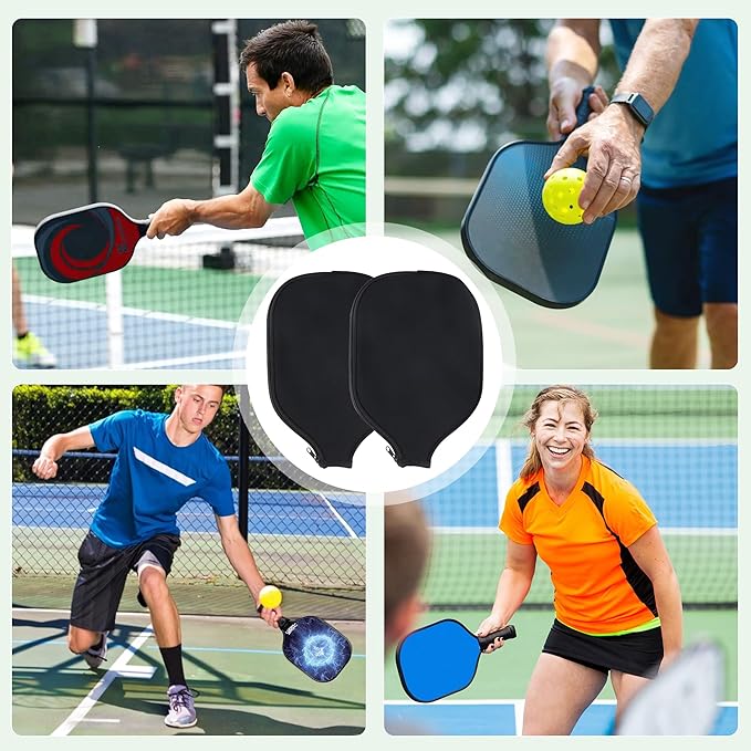 2 PCS Pickleball Paddle Covers, Durable Neoprene Universal 8.26 x 11.8Inch Zippered Racket Sleeve Storage Bag, Fits USAPA Standard Pickleball Racquets