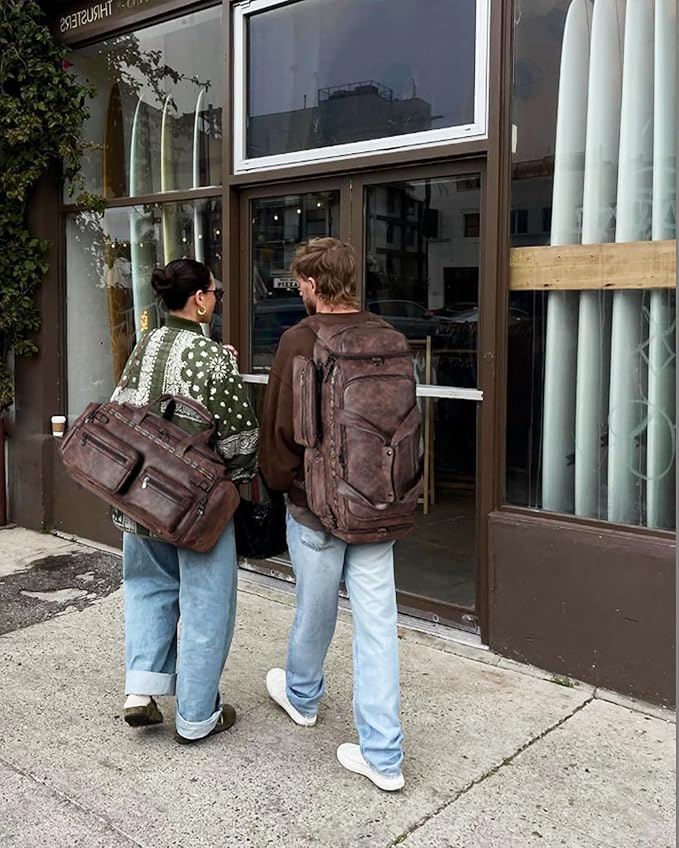 FADEON Duffle Bag for Women, Large Convertible Carry on Overnight Backpack, Designer Leather Mens Weekend Bags for Travel