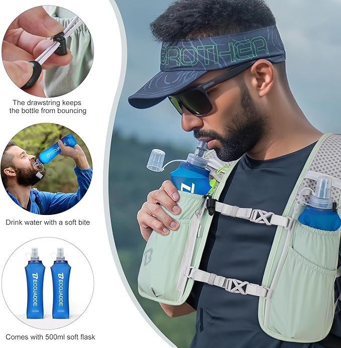 BECOJADDE Running Vest Hydration Backpack for Men Women, 5L Lightweight Running Backpack Hydration Pack for Marathon, Trail, Cycling, Hiking, Jogging