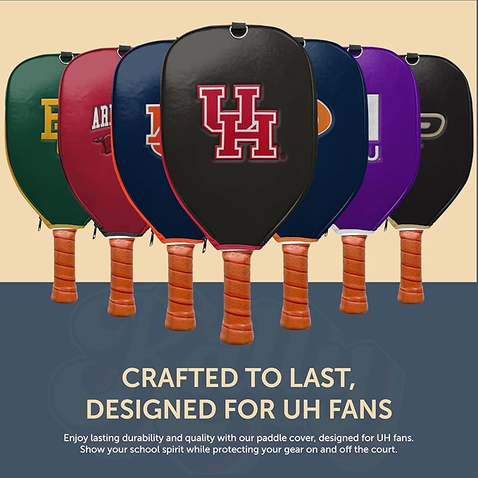 Officially Licensed Collegiate Pickleball Paddle Cover - Lightweight PU Leather Material - Durable Foam Interior Protection with Zippered Closure - Fits Most Paddles on the Market