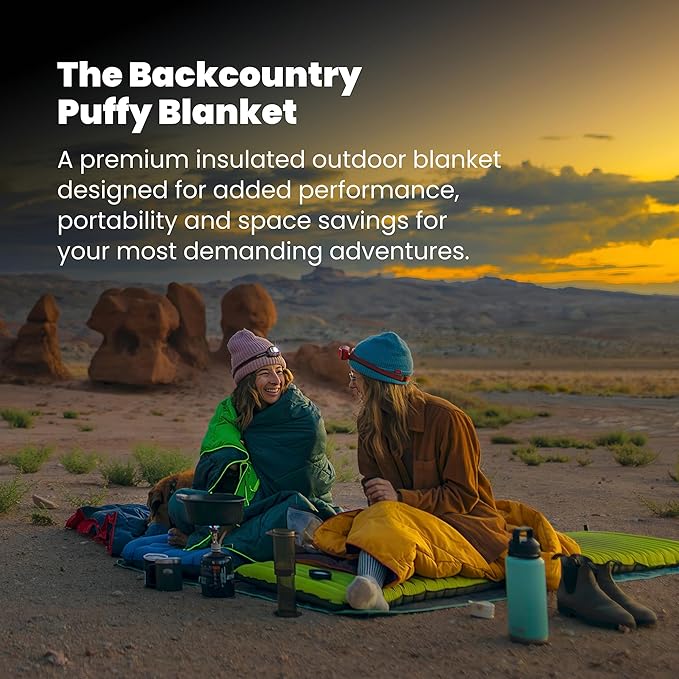 Rumpl Backcountry Puffy Blanket, Ultra-Portable and Lightweight Adventure Blanket, 1-Person (52x75 inches), Trace Valley Moss