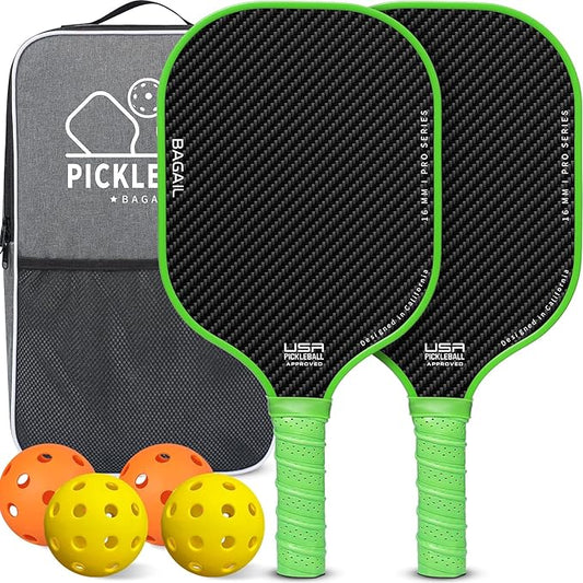 BAGAIL Pickleball Paddles, USAPA Approved Fiberglass Surface Pickleball Set, Lightweight Pickle Ball Rackets with 4 Balls, 1 Bag, Designed in California for Traction and Stability
