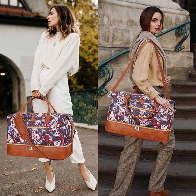 Weekender Bag for Women, Travel Duffel Bag Carry On Overnight Bag with Shoe Compartment Large Nylon Travel Weekend Tote Bag