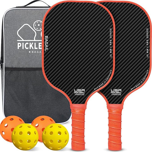 BAGAIL Pickleball Paddles, USAPA Approved Fiberglass Surface Pickleball Set, Lightweight Pickle Ball Rackets with 4 Balls, 1 Bag, Designed in California for Traction and Stability